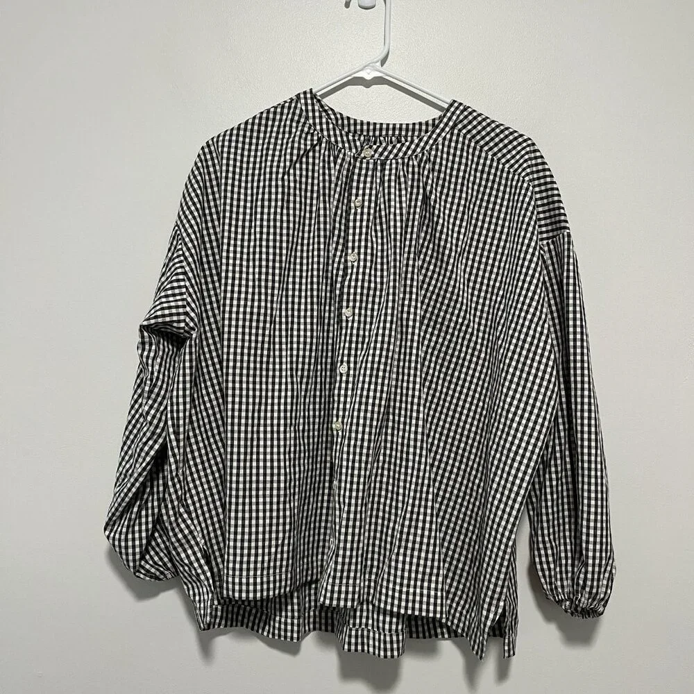 Pehr Black Gingham Women's Organic Cotton Blouse Size XS/S - Picture 3 of 9